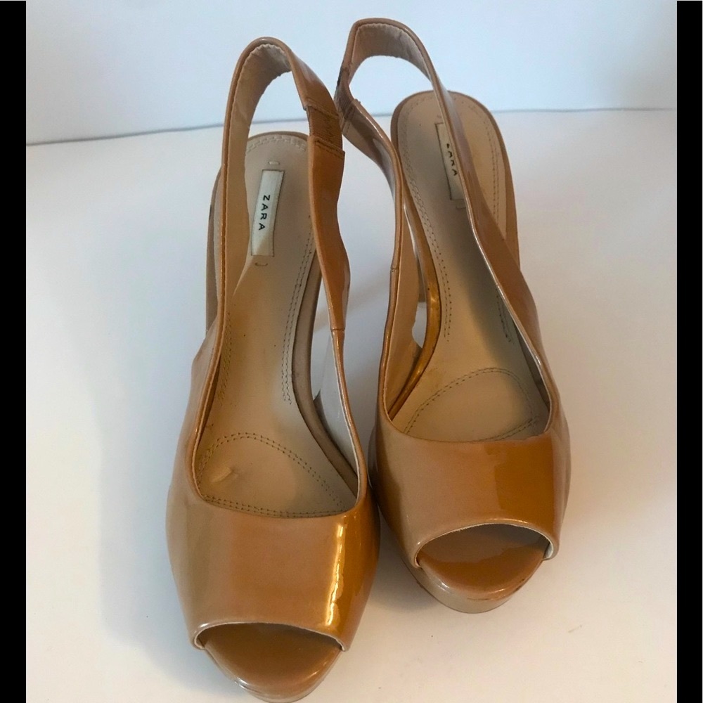 šSOLDšZARA Platform Heels Sling Back Pumps in Warm Dark Nude Euro 39 - Picture 4 of 8